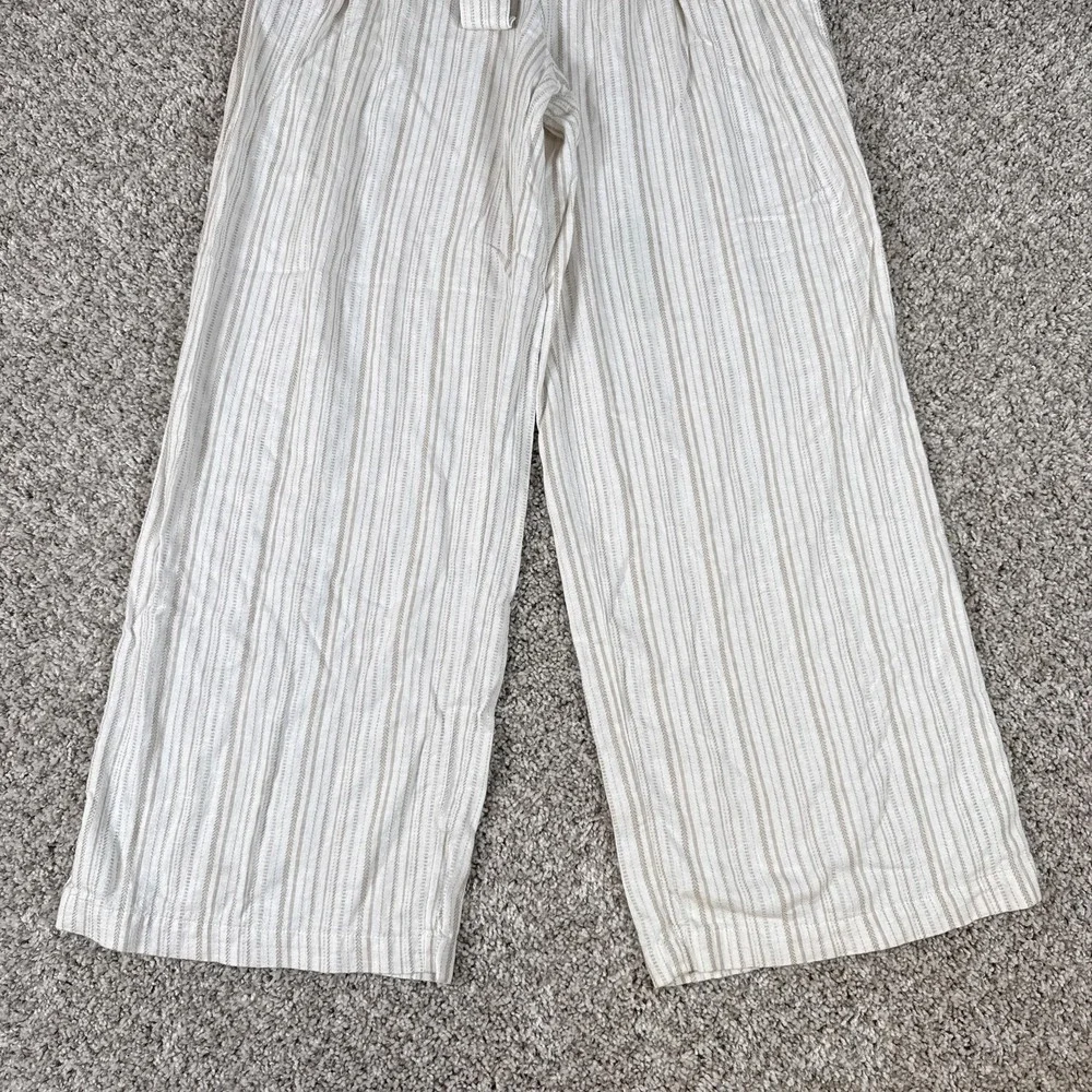 Banana Republic Pants Womens 4‎ White Stripe Paperbag Wide Leg Linen Crop Casual
